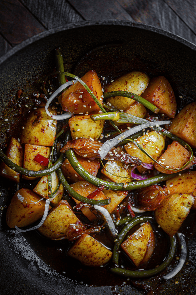 Potatoes With Garlic Scapes The Korean Vegan