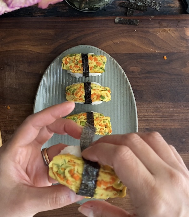 A plate of Egg Sushi