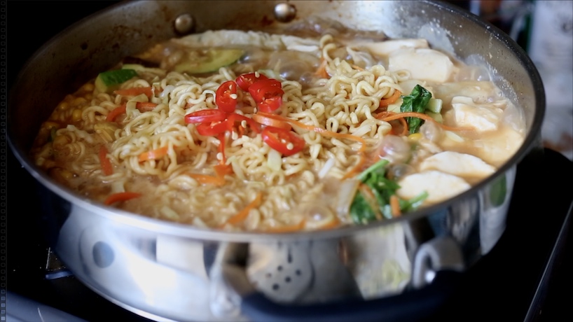 Creamy Vegan Ramen Noodles nearly finished.