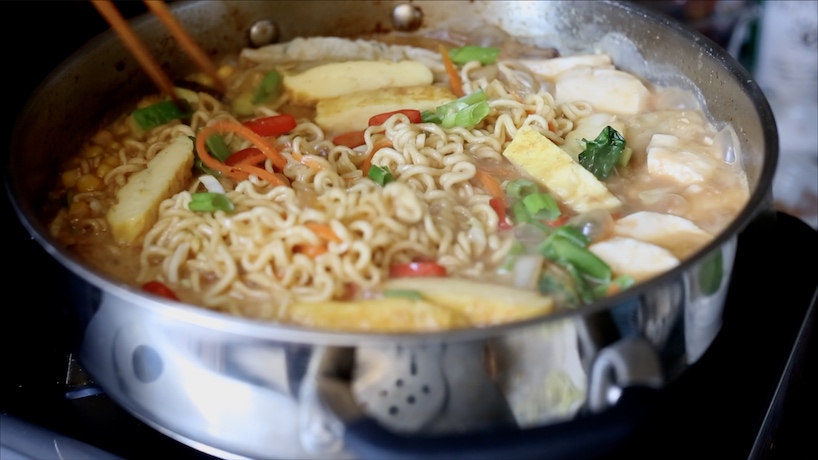 Creamy Vegan Ramen Noodles on the stove