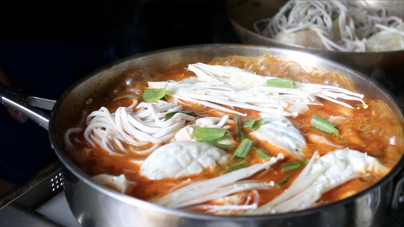 Kimchi Soondooboo Jeongol in the pot