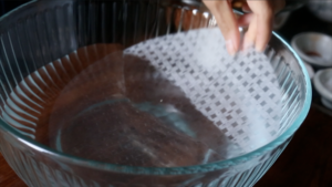Dip the rice paper in water for only a second or two.