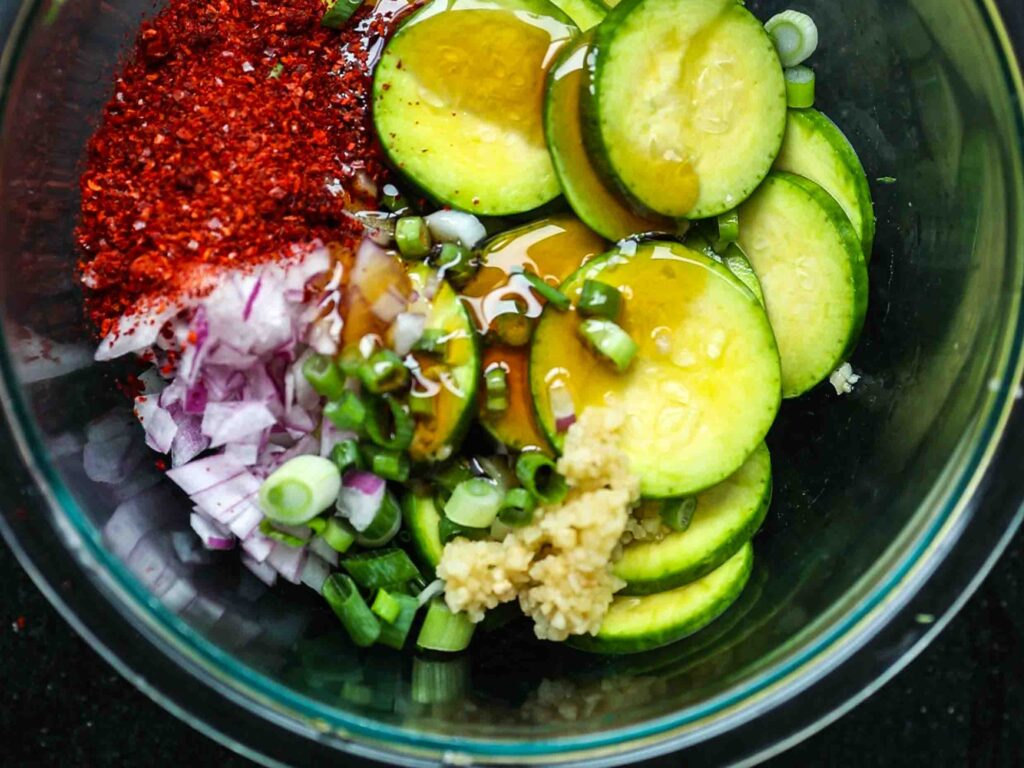 all-ingredients-for-korean-zucchini-kimchi-in-bowl