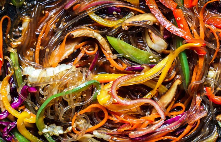 close up image of vegan japchae