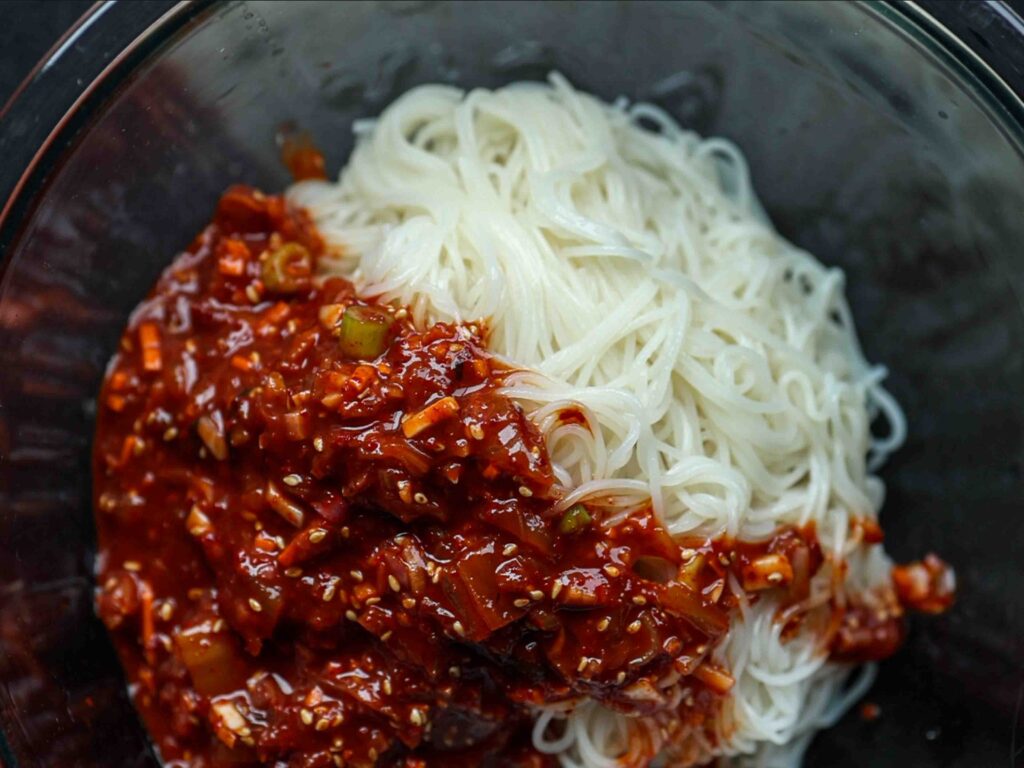 noodles-with-kimchi-sauce-on-top-