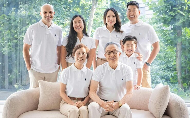 Family photo Shot in Korea with white Polo shirts and khaki pants.