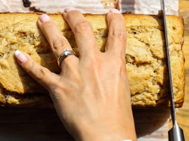 close-up-top-down-view-of-cutting-vegan-banana-bread