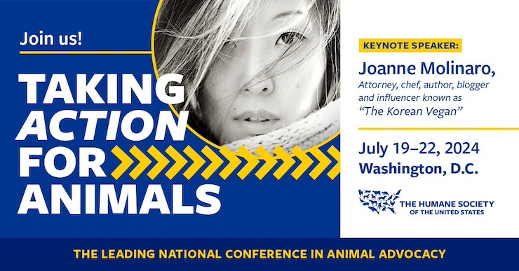 Ad for Joanne who will be the Keynote speaker at Taking Action for Animals on July 20.