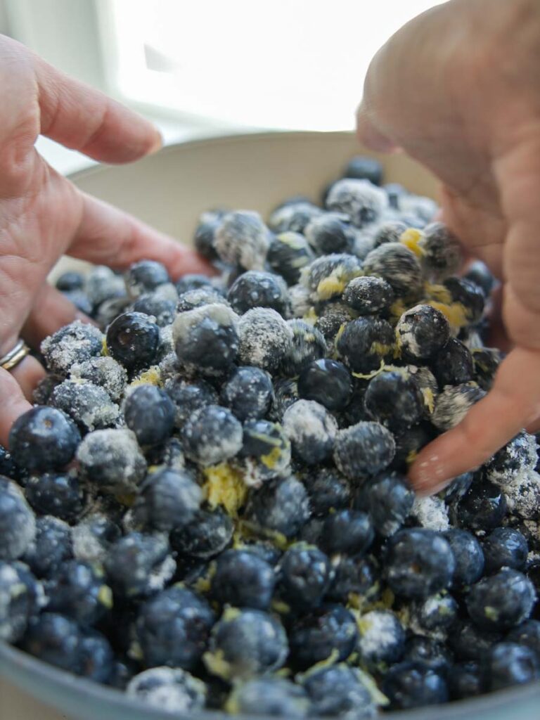 tossing-blueberries-with-zest-flour-and-sugar