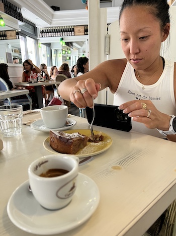 Joanne having dessert at RosemaryTerra e Sapori.