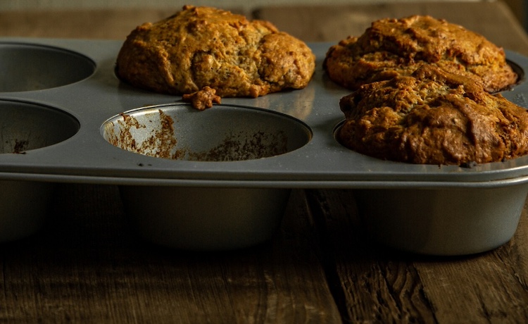 Vegan Banana Chocolate Chip Muffins in the pan.