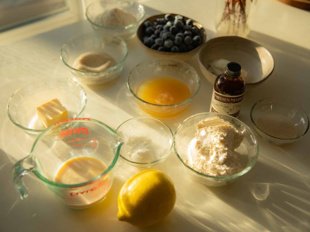 ingredients for vegan lemon ricotta pancakes