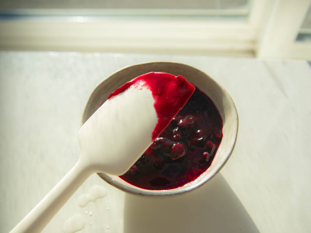 finished blueberry sauce in bowl