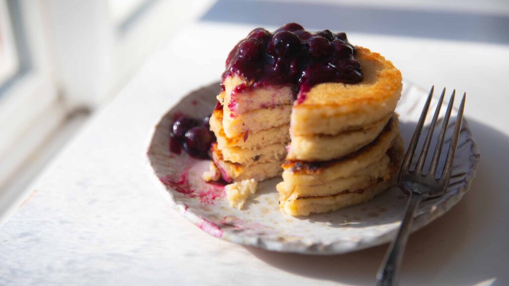 hero image of vegan lemon ricotta pancakes