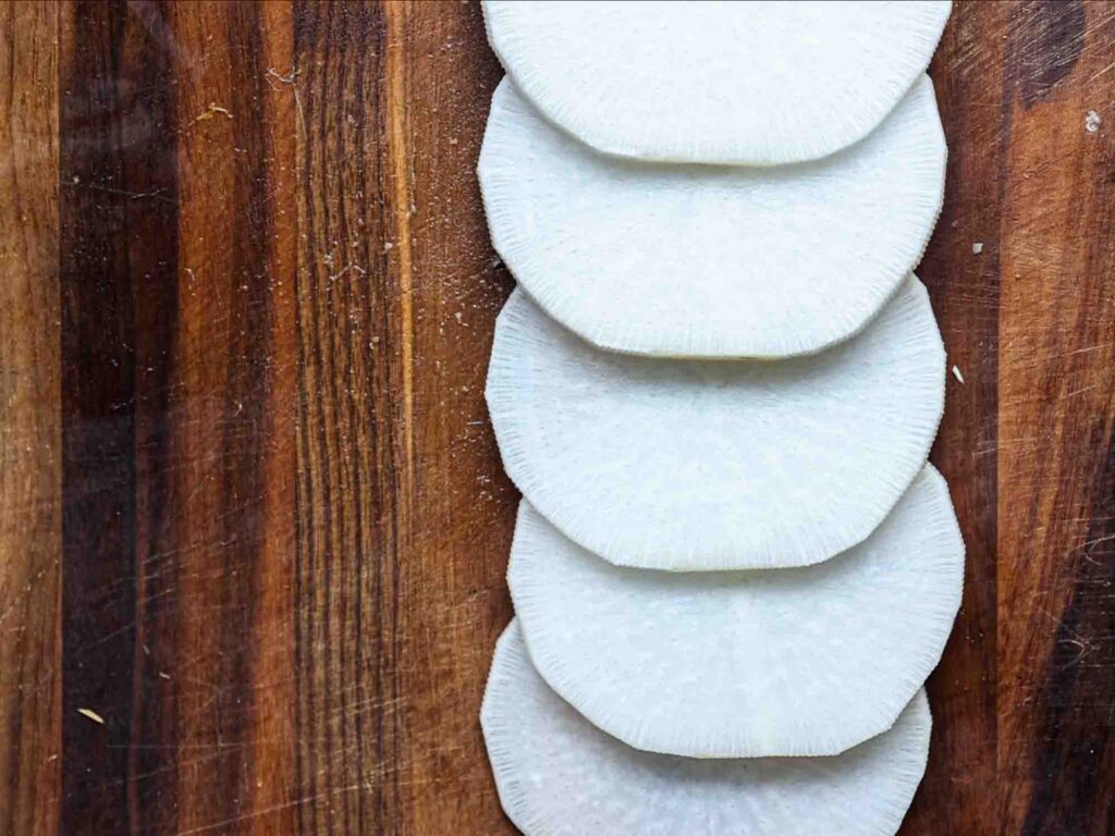 top down view of korean radish discs