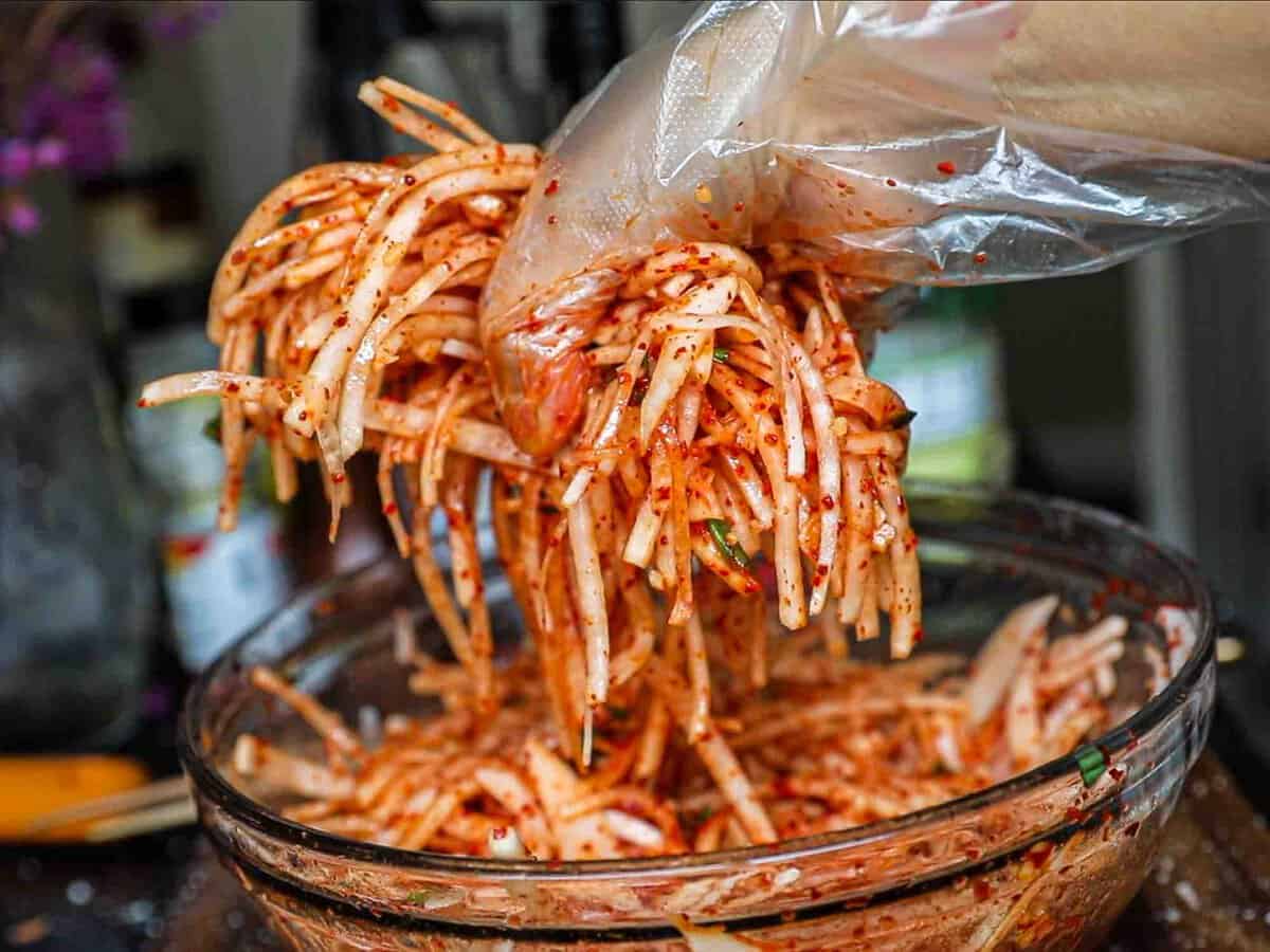 handful of korean radish salad