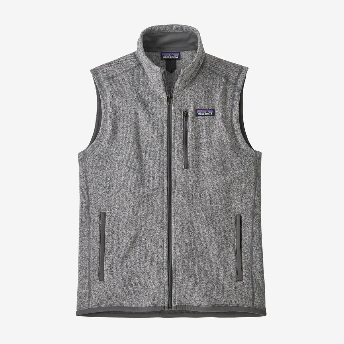 A gray, sleeveless fleece vest perfect for the 2024 Holiday Gift Guide, featuring a full-length zipper, two zippered side pockets, and a small logo on the left chest. The vest is laid flat against a white background, ready to become your go-to layer.