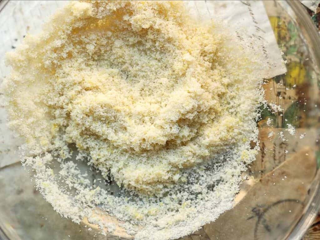 bowl of sugar and lemon zest.