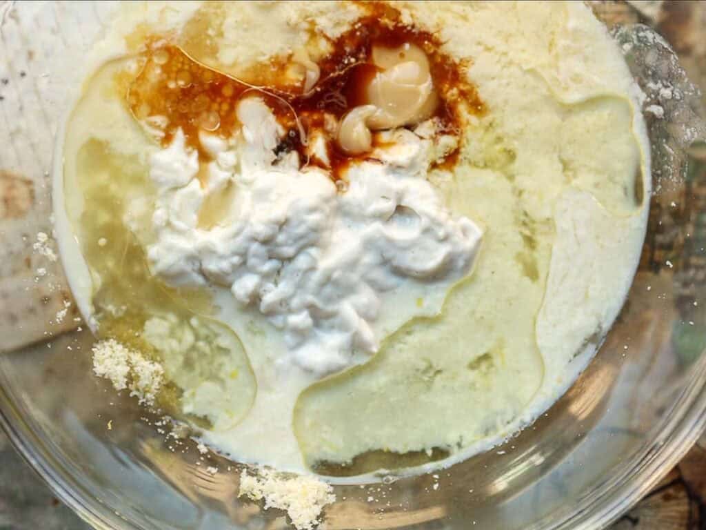 wet ingredients for lemon cake batter.