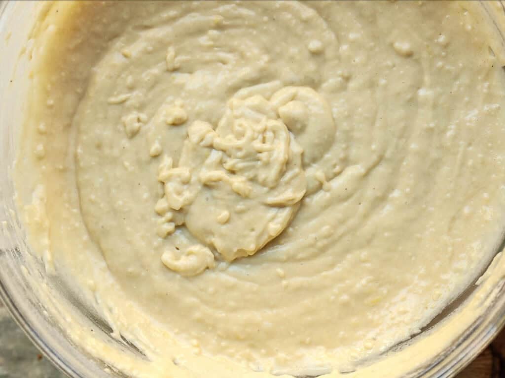 lemon cake batter for vegan strawberry shortcake trifle.