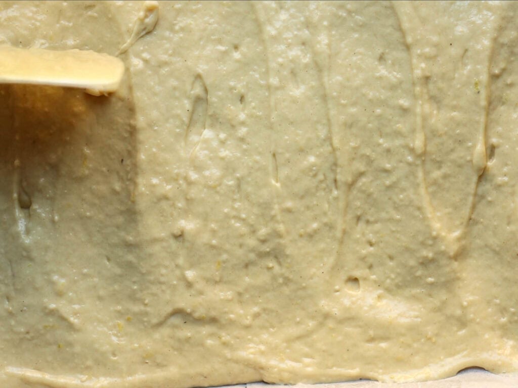 lemon cake batter for vegan strawberry shortcake trifle.